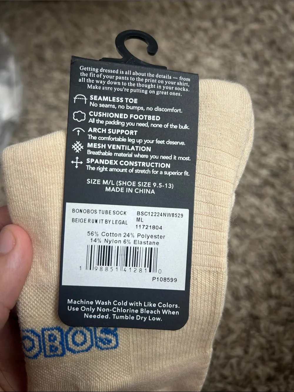 Bonobos Tube Sock Beige Run It By Legal NWT